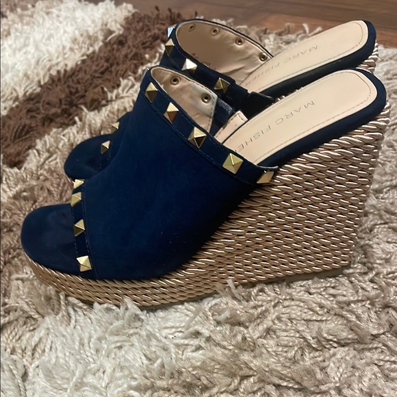 Marc Fisher Blue and Gold Studded Mules - Picture 2 of 5